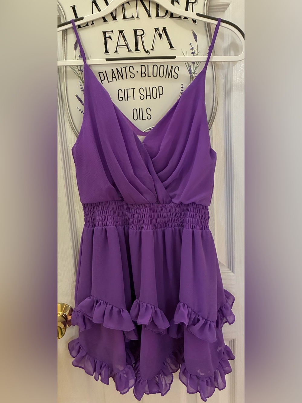 The Impeccable Pig Purple Ruffle Smocked-Waist Camisole Dress